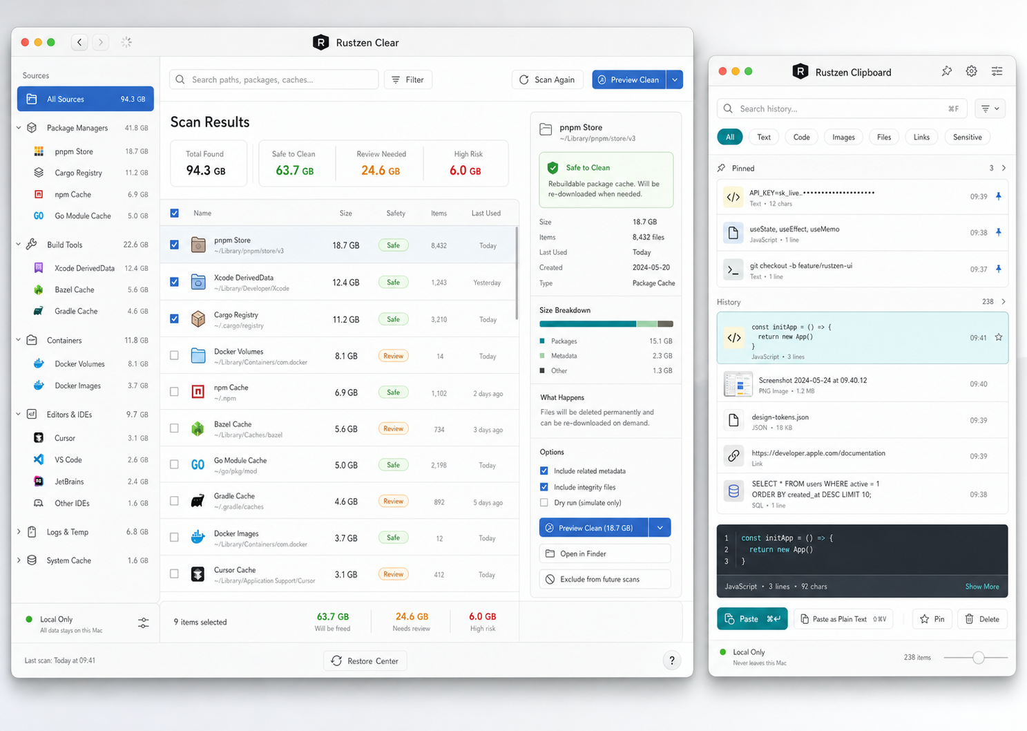 Zen Clear and Clipboard native macOS client windows